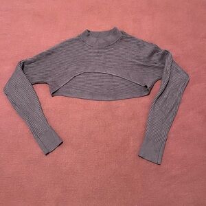 Sofia Vegara Brown Ribbed Cropped Long-Sleeve Top